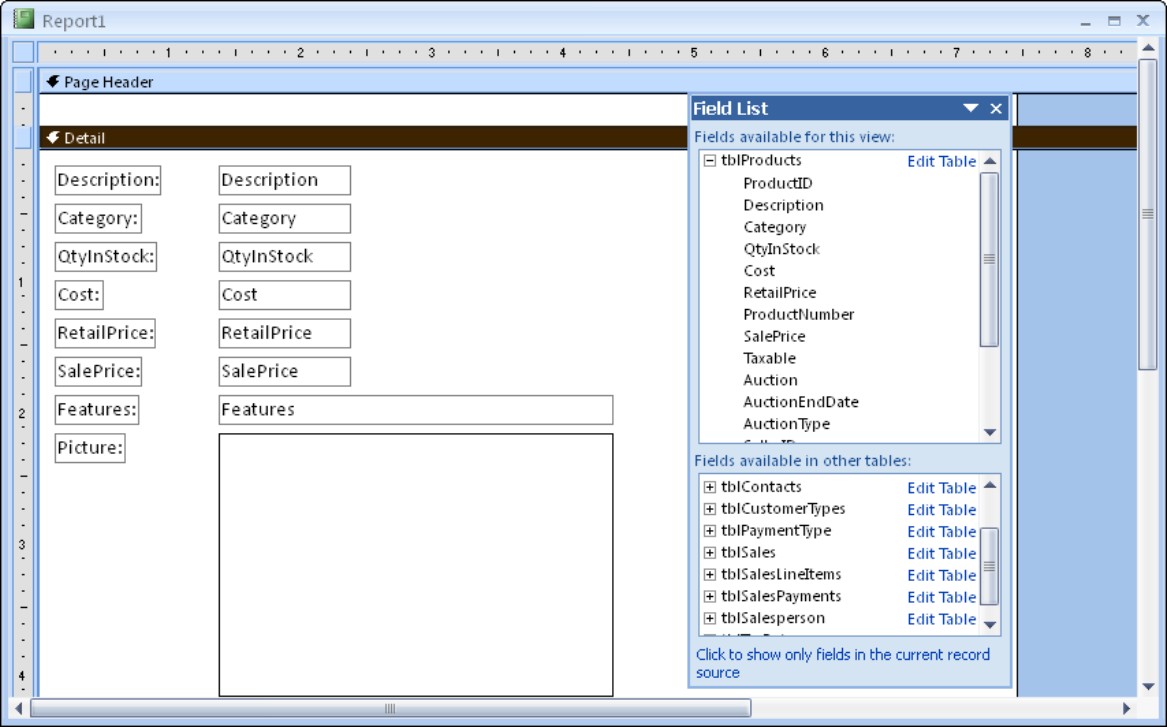 The report with several fields added